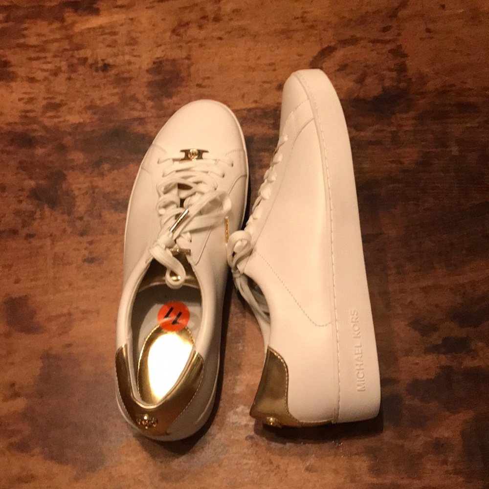 Micheal Kors White And Leather Gold Sneakers NWOT